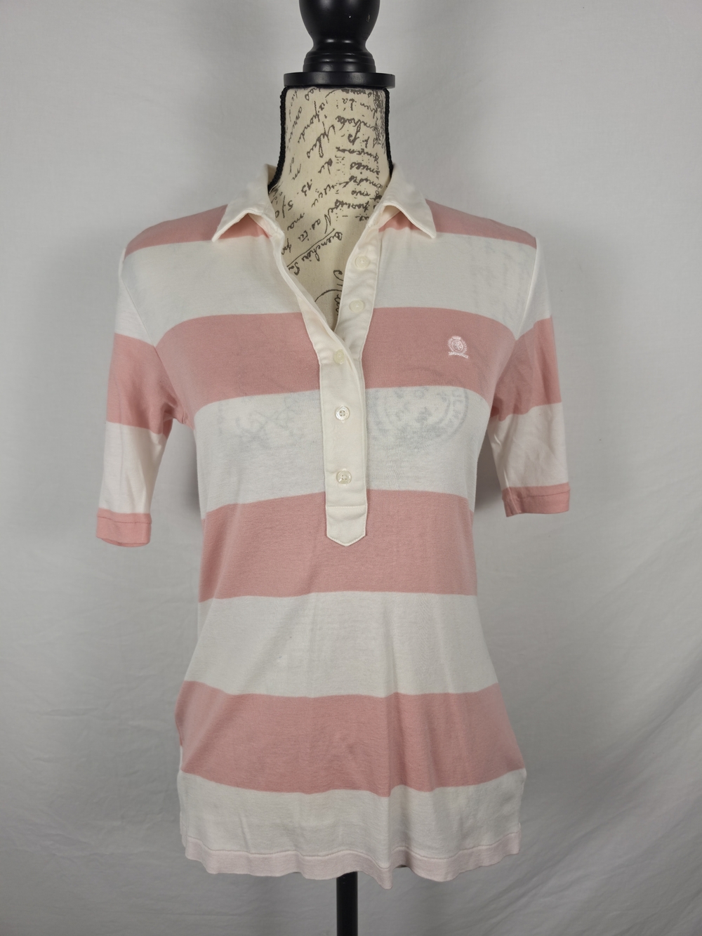 Tommy Hilfiger Pink & White Striped Polo Shirt - Mercerized Cotton - Size M